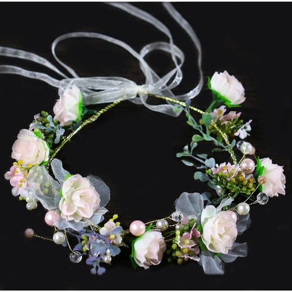 Flower Crown Floral Wreath BOHO Garland Headband for Communion Wedding Festivals - Picture 7 of 7